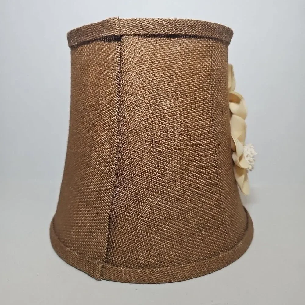 Burlap Lampshade Beige Flowers Satin Interior Bell Shape Boho Vintage Style 9